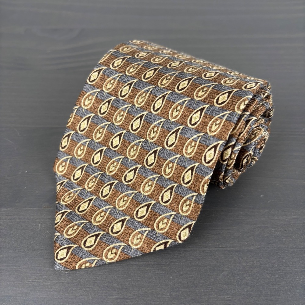 Joseph Abboud Paisley Men's Tie‎ Brown Beige Gray Italian Silk Necktie Elegant